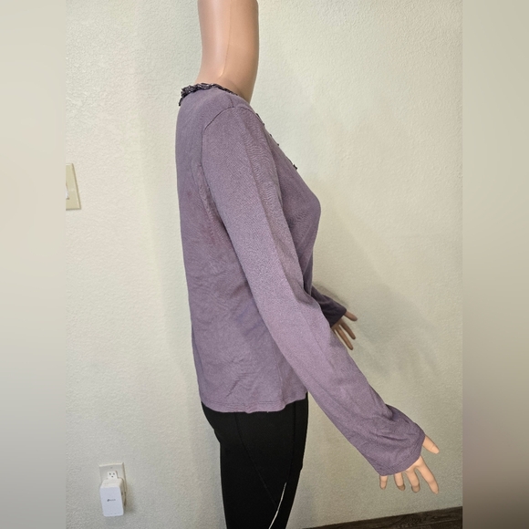 Boden Women's Polka Dots Ruffle Lace Long Sleeve Top Purple Size 14 - Picture 8 of 12